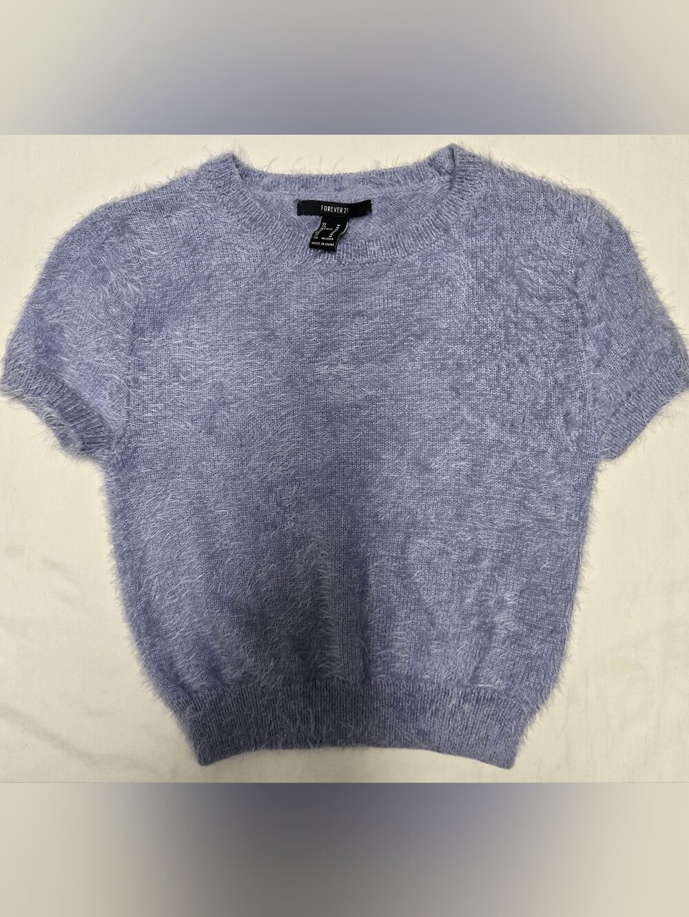 Forever 21 Lilac Fuzzy Short Sleeve Crew Sweater